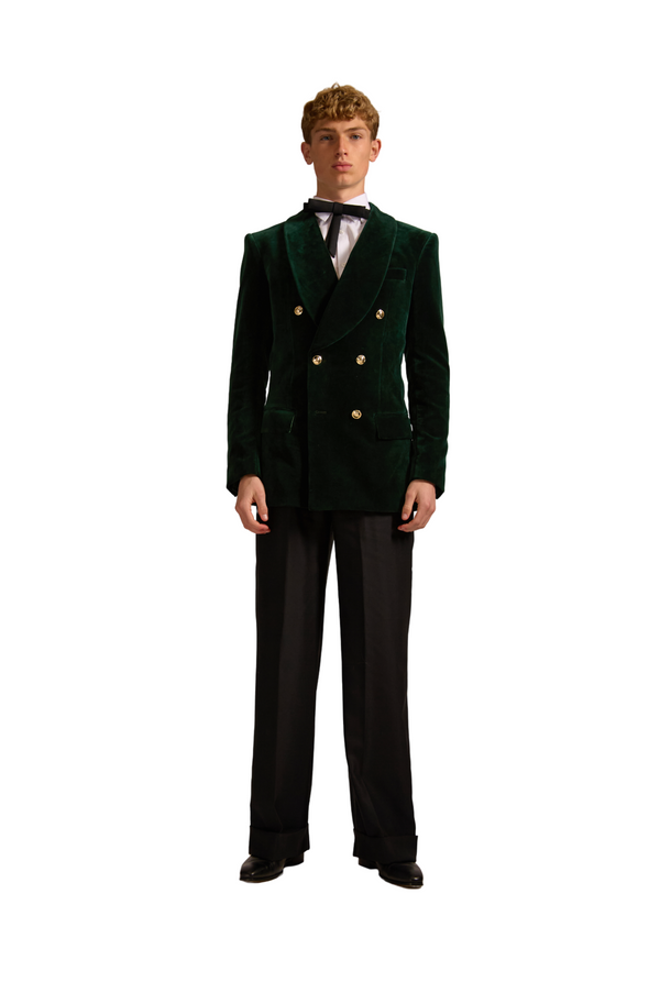 Double Breasted Shawl Lapel Velvet Blazer