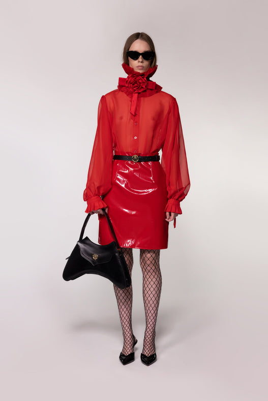 Red Sheer Silk Organza Shirt