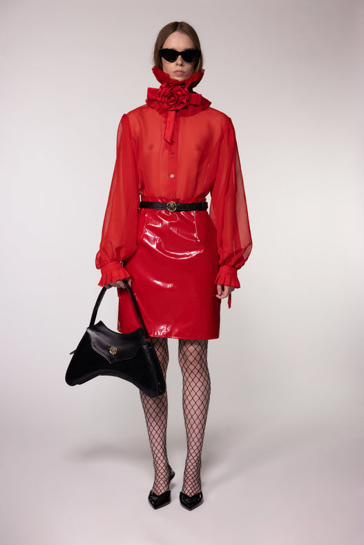 Red Sheer Silk Organza Shirt