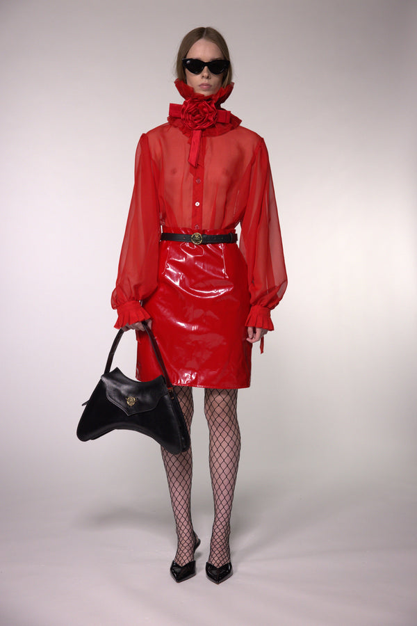 Red Sheer Silk Organza Shirt