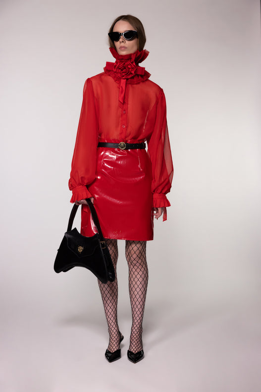 Red Sheer Silk Organza Shirt