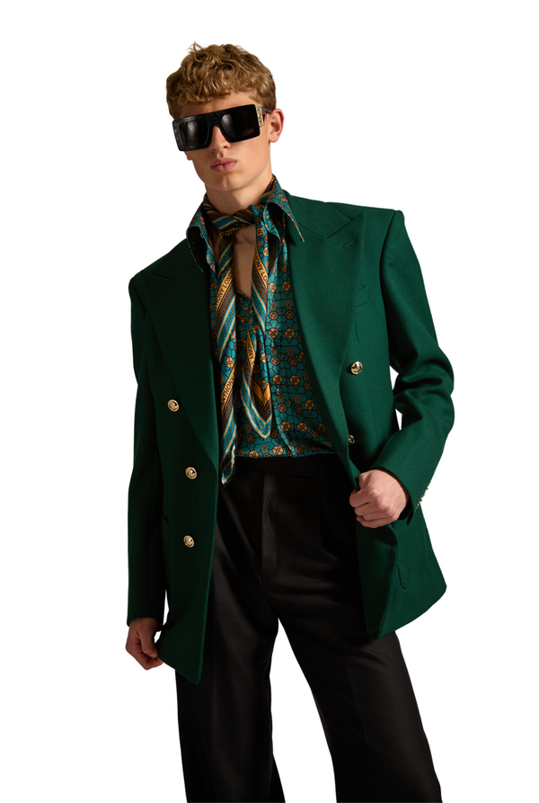 Double Breasted Peak Lapel Wool Blazer