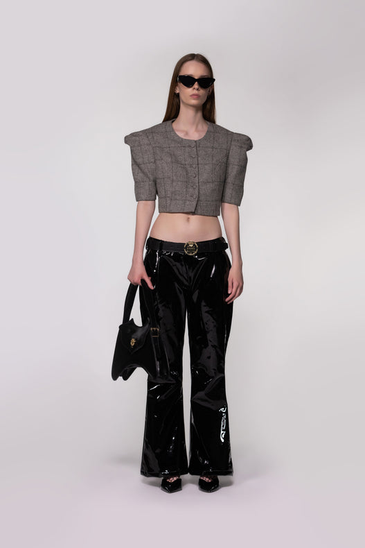 Tailored Cropped Buttoned Tweed Wool Top