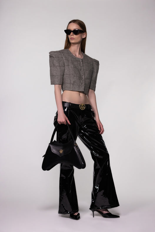 Tailored Cropped Buttoned Tweed Wool Top