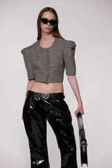 Tailored Cropped Buttoned Tweed Wool Top