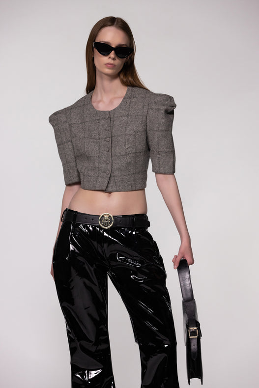 Tailored Cropped Buttoned Tweed Wool Top