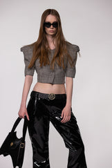 Tailored Cropped Buttoned Tweed Wool Top