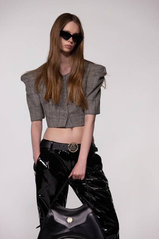 Tailored Cropped Buttoned Tweed Wool Top