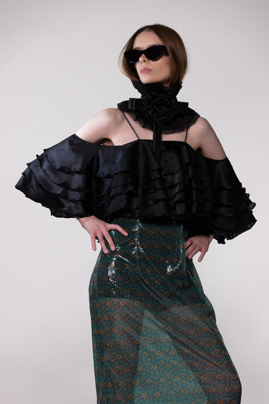 Helen Anthony Monogram Sheer Frill Dress