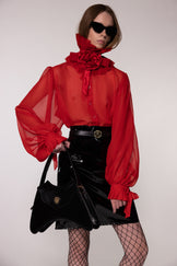 Red Sheer Silk Organza Shirt