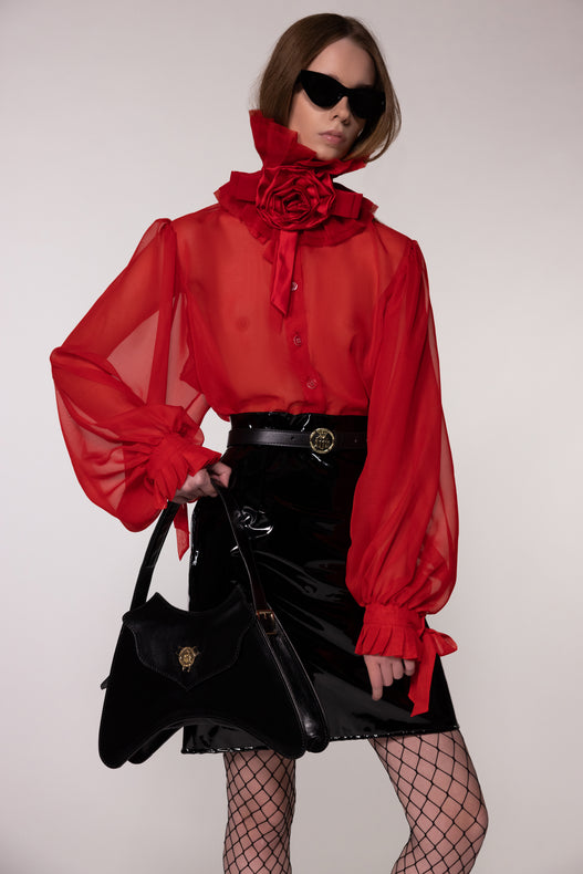 Red Sheer Silk Organza Shirt
