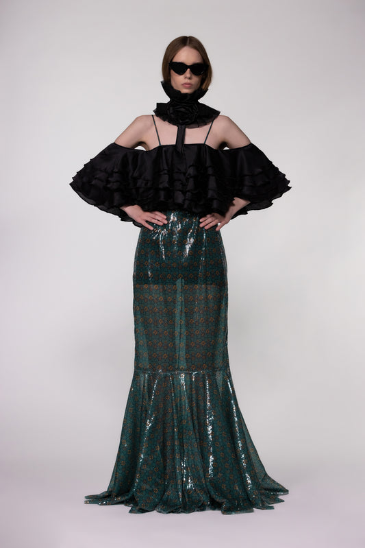 Helen Anthony Monogram Sheer Frill Dress