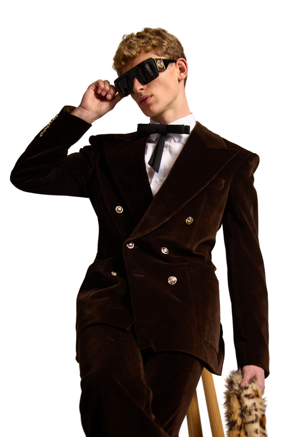 Double Breasted Peak Lapel Velvet Blazer