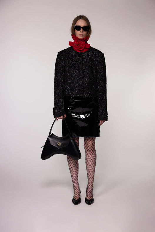 Hand-Embroidered Sequin Cropped Wool Jacket