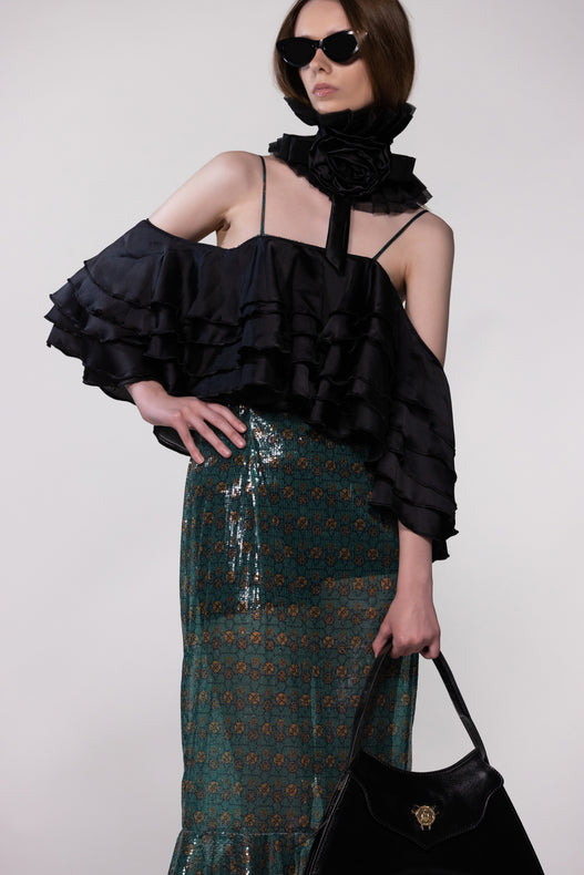 Helen Anthony Monogram Sheer Frill Dress