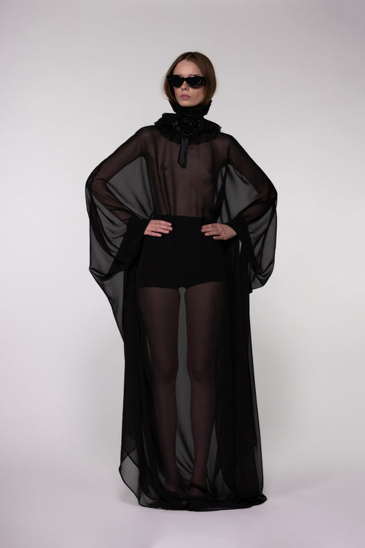 Black Sheer Chiffon Cape