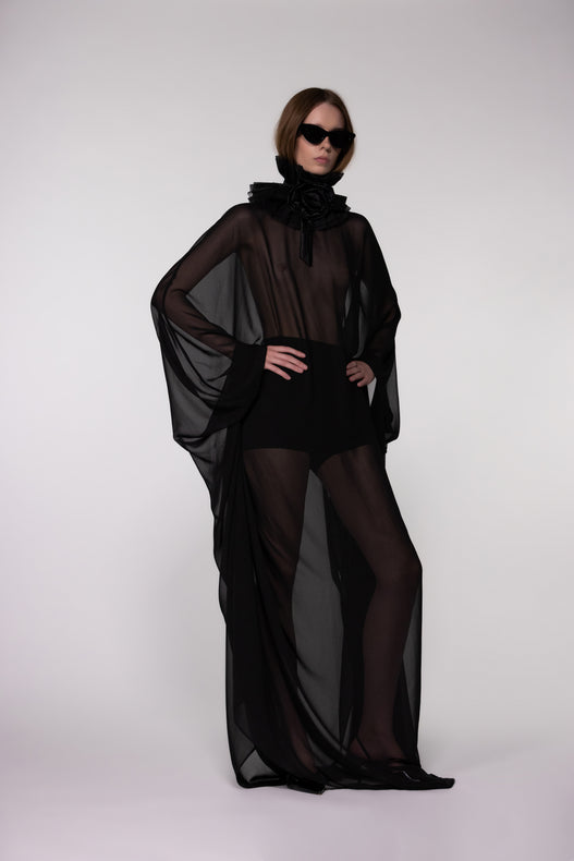 Black Sheer Chiffon Cape