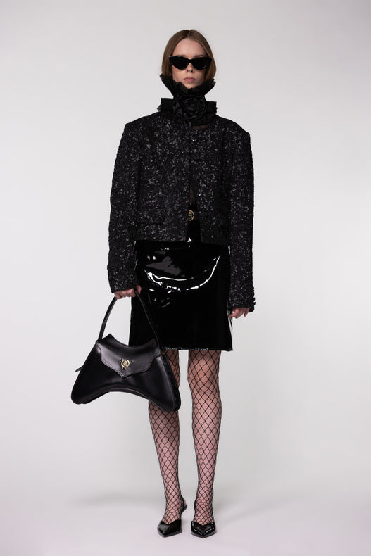 Hand-Embroidered Sequin Cropped Wool Jacket