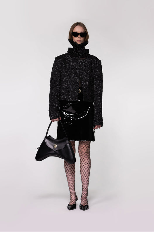 Hand-Embroidered Sequin Cropped Wool Jacket