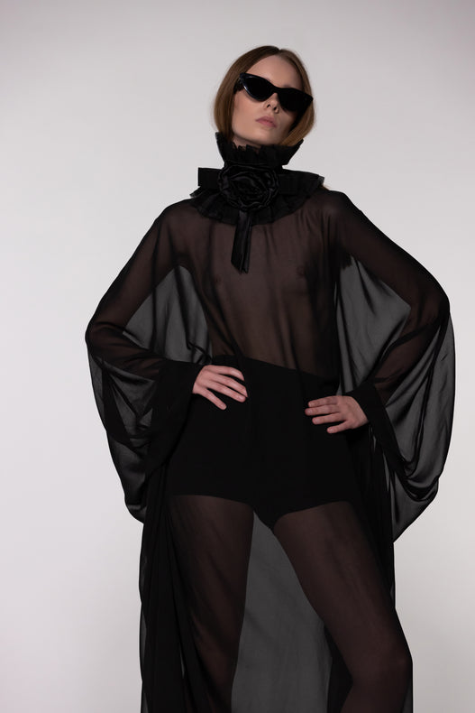 Black Sheer Chiffon Cape