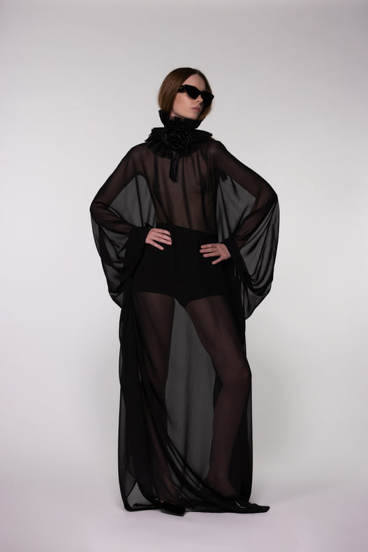 Black Sheer Chiffon Cape