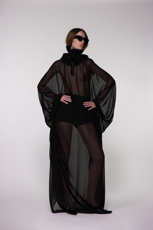 Black Sheer Chiffon Cape