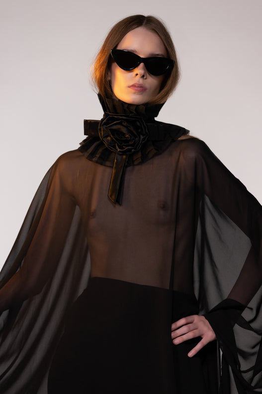 Black Sheer Chiffon Cape