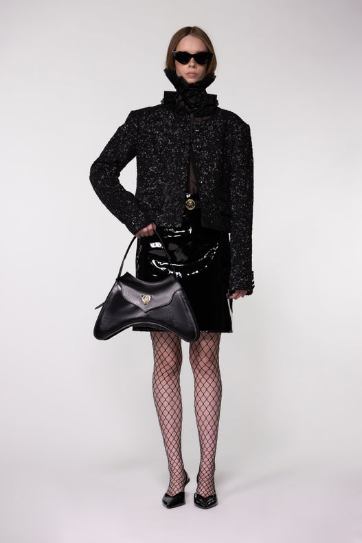 Hand-Embroidered Sequin Cropped Wool Jacket