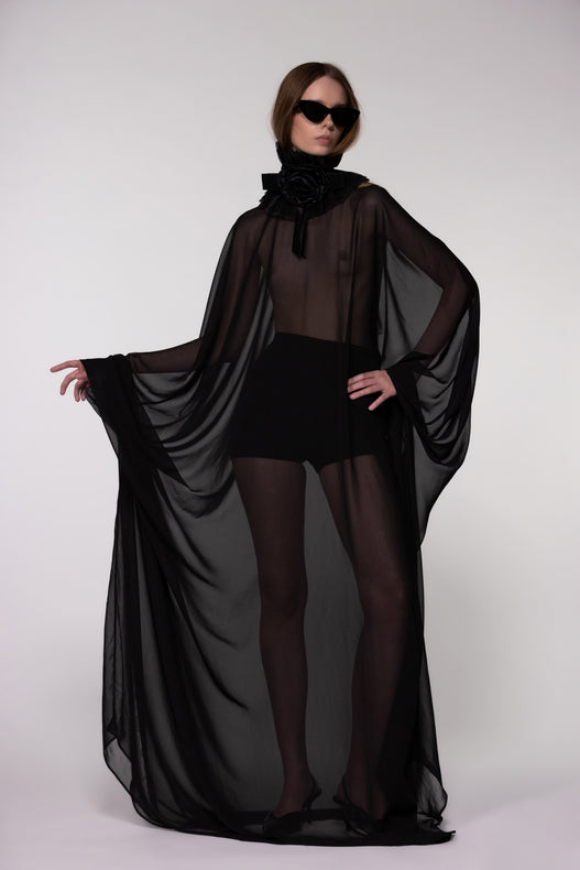 Black Sheer Chiffon Cape
