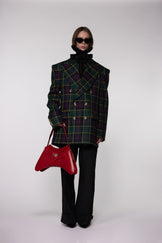 Green Tartan Double Breasted Wool Blazer