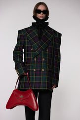 Green Tartan Double Breasted Wool Blazer