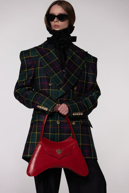Green Tartan Double Breasted Wool Blazer