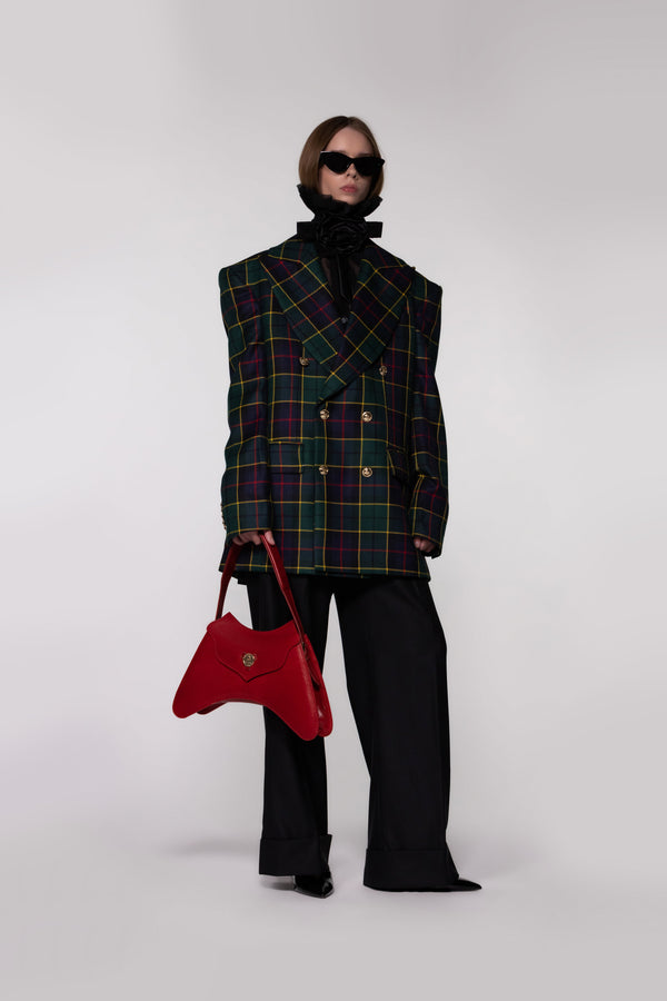 Green Tartan Double Breasted Wool Blazer