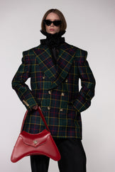 Green Tartan Double Breasted Wool Blazer
