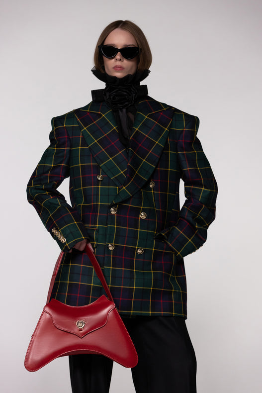 Green Tartan Double Breasted Wool Blazer