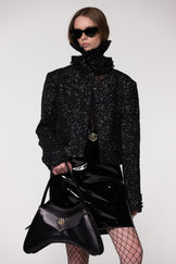 Hand-Embroidered Sequin Cropped Wool Jacket
