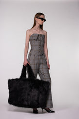 Brown Check Sculptural Corset Bodysuit
