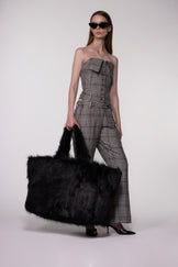 Brown Check Sculptural Corset Bodysuit