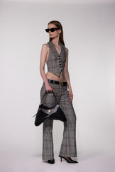 Brown Check Halter Waistcoat Top