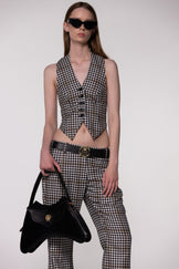 Brown Check Halter Waistcoat Top