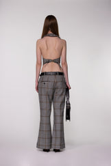 Brown Check Halter Waistcoat Top