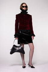 Maroon Velvet Frill Cropped Jacket