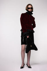 Maroon Velvet Frill Cropped Jacket