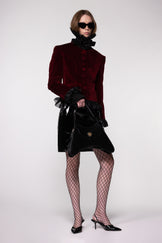 Maroon Velvet Frill Cropped Jacket