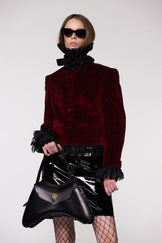 Maroon Velvet Frill Cropped Jacket