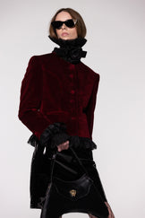 Maroon Velvet Frill Cropped Jacket