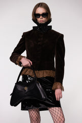 Brown Velvet Frill Cropped Jacket