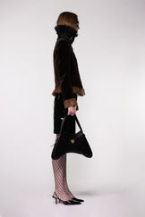 Brown Velvet Frill Cropped Jacket
