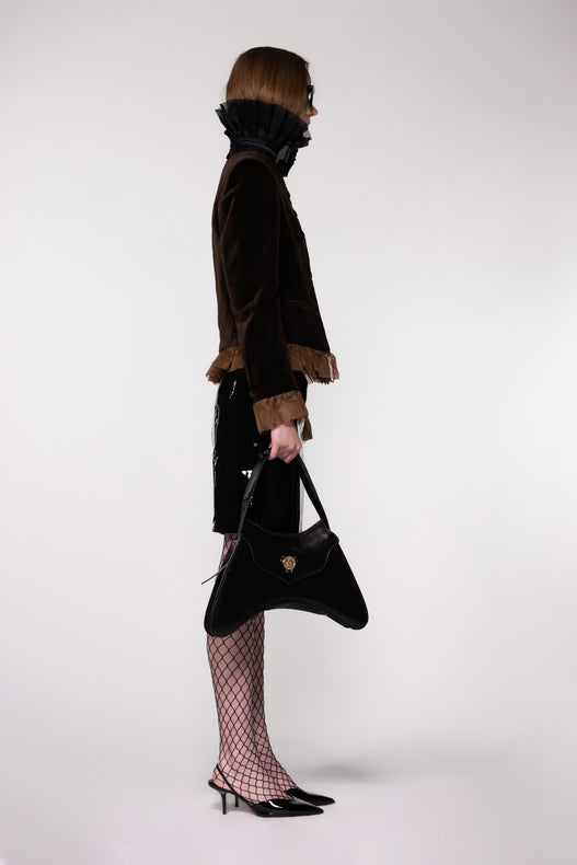 Brown Velvet Frill Cropped Jacket