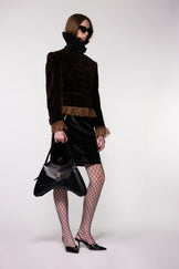 Brown Velvet Frill Cropped Jacket